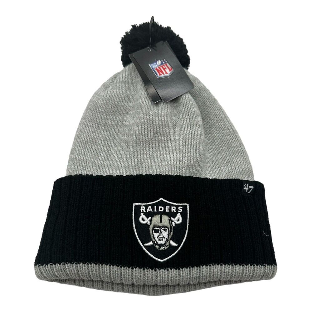 NWT '47 Brand Las Vegas Raiders Knit Winter Hat Beanie Cap Sideline NFL Pom Gray
